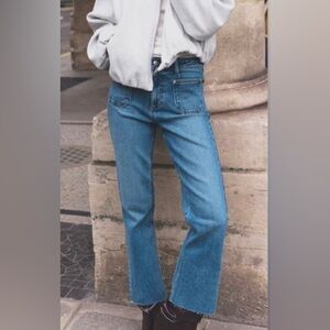 ZARA Cropped Jeans with Raw Hem and Front Patch Pockets